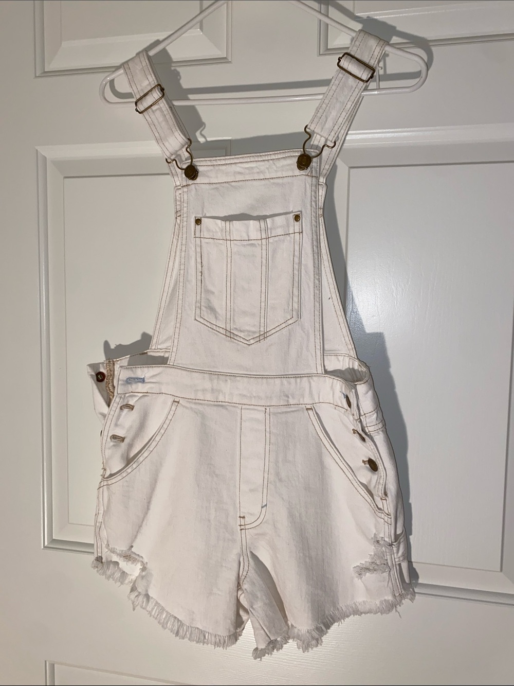 Pilcro Cream Denim Short Overalls
